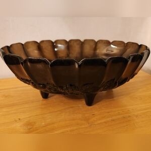 Antique Glass Bowl Black Depression Fruit Centerpiece Footed